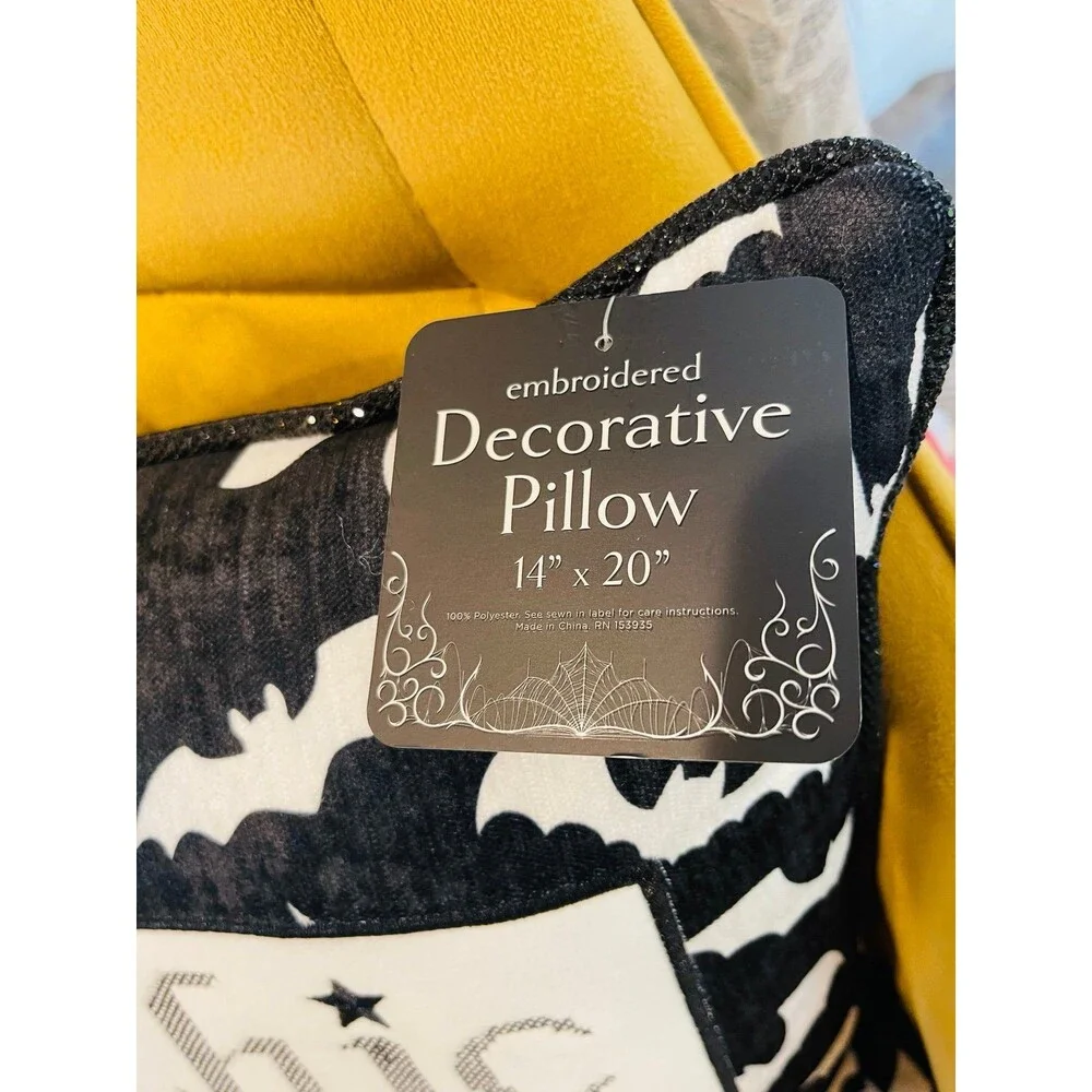 EMBROIDERED BAT CHIC CRAZY Halloween Pillow